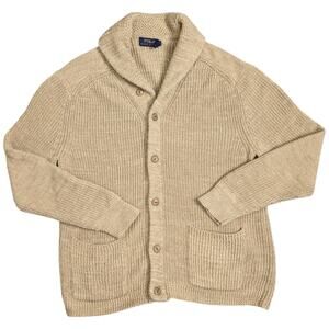 NWOT Polo Ralph Lauren Linen Cotton Shawl Cardigan Sweater Large Beige Tweed